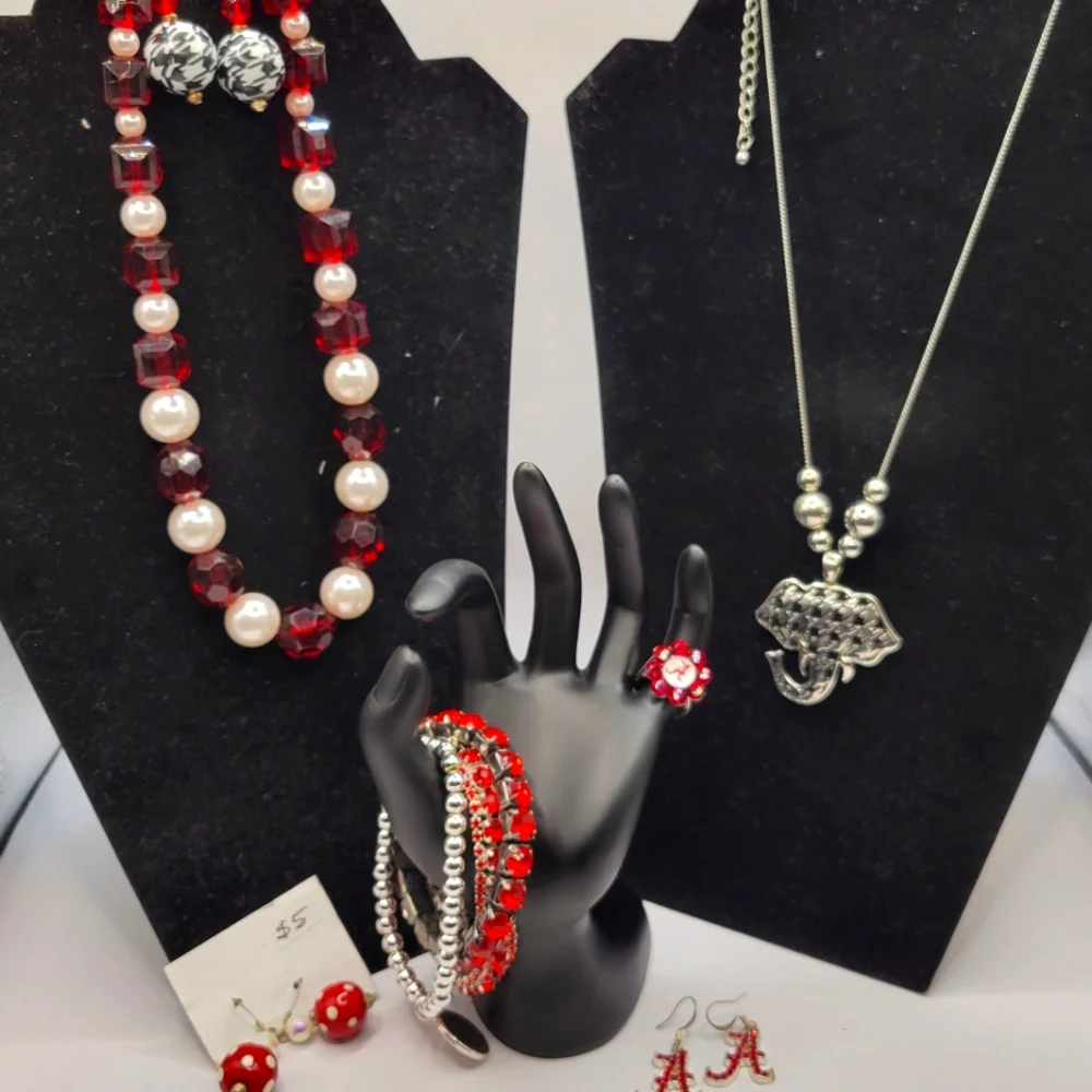 Alabama University Roll Tide Houndstooth Red White Black Silver Jewelry Lot - Picture 3 of 16